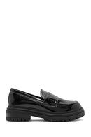 Women's Black Thick Soled Leather Masculine Loafer | Derimod