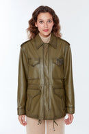 Isabel Women's Khaki Long Leather Parka | Derimod