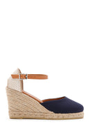 Women's Navy Blue Ankle Strap Wedge Heeled Espadrille | Derimod