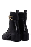 Women's Black Zipper Heeled Leather Boots | Derimod