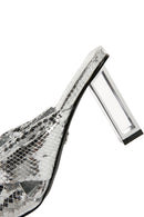 Kadın Gümüş Şeffaf Kalın Topuklu Metalik Terlik | Derimod
