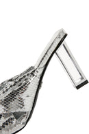 Women's Silver Transparent Thick Heeled Metallic Slippers | Derimod