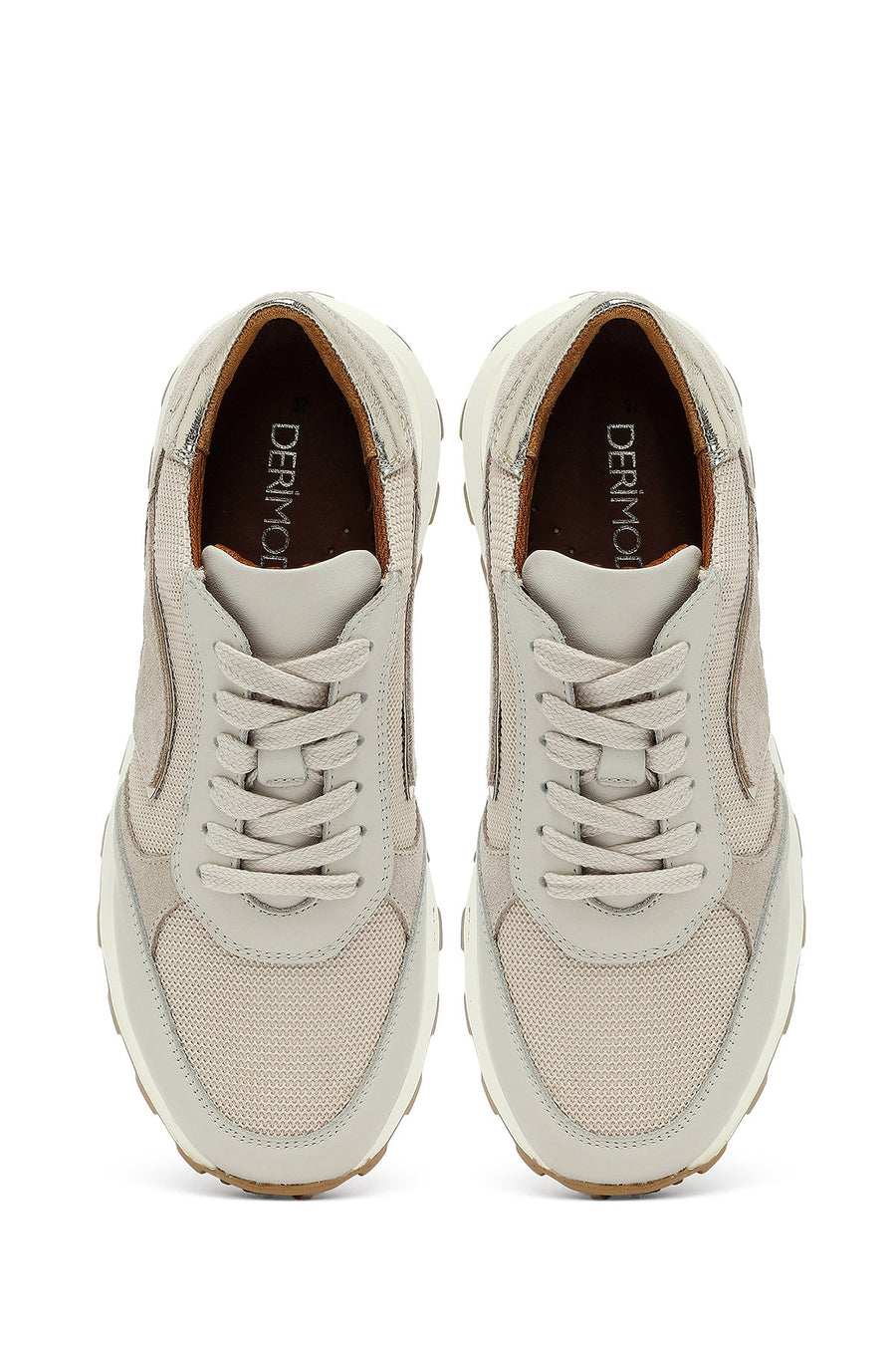 Kadın Bej Bağcıklı Kalın Tabanlı Deri Sneaker
