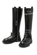 Women's Black Buckle Detailed Leather Boots | Derimod