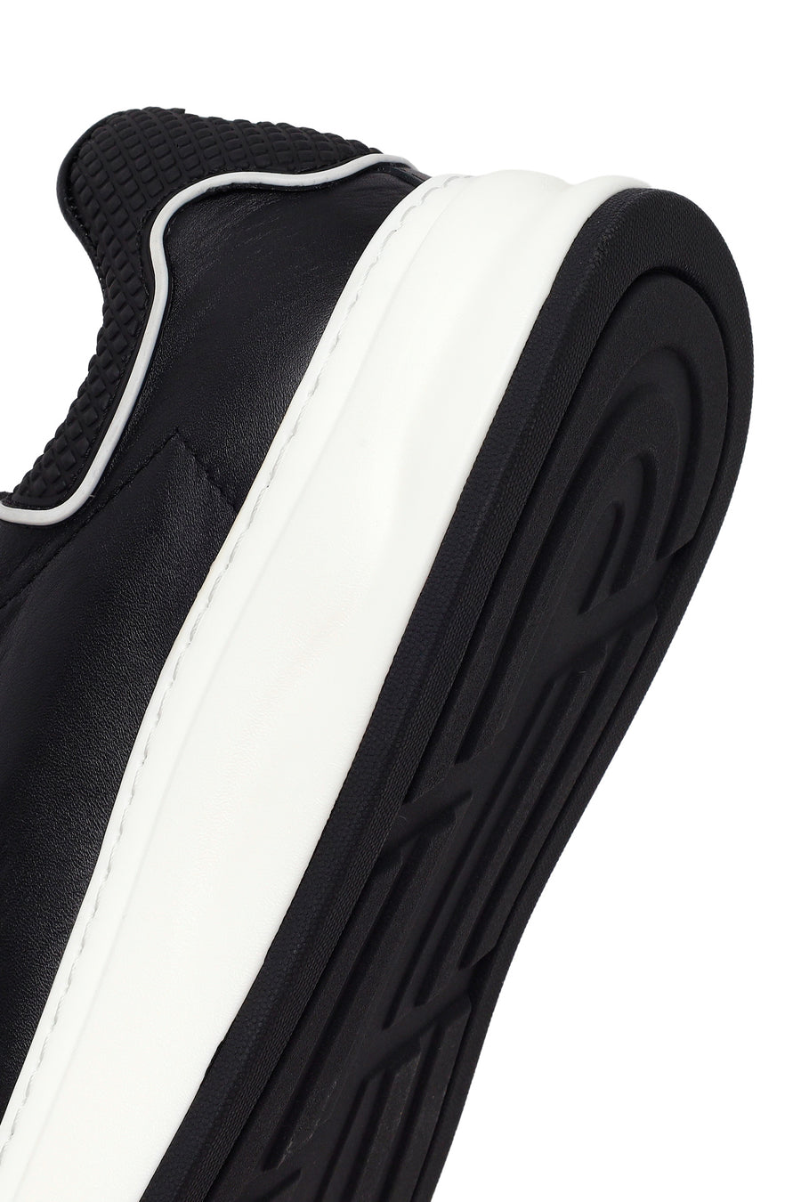 Men's Black Lace-up Thick-Sole Leather Sneaker