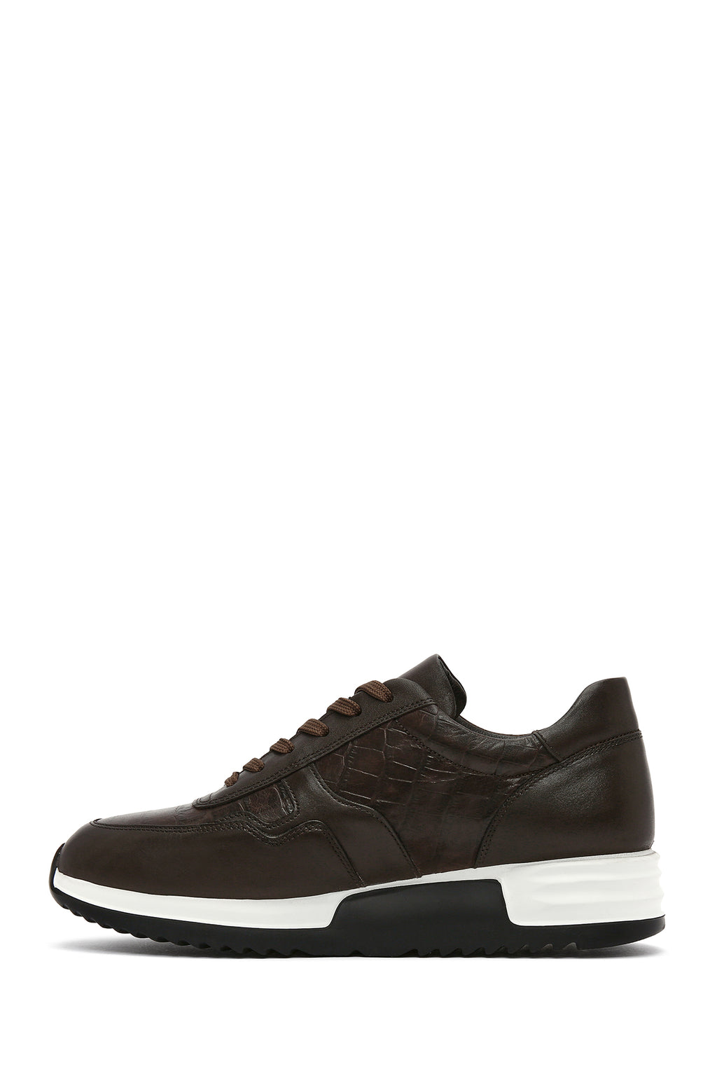 Erkek Kahverengi Bağcıklı Deri Sneaker