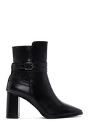 Women's Black Leather Heeled Boots | Derimod