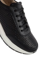 Women's Black Lace-up Thick-Sole Leather Sneaker | Derimod