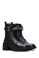 Women's Black Leather Buckle Heeled Boots | Derimod