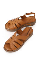 Woman Tan Strappy Thick-Soled Leather Comfort Sandal | Derimod