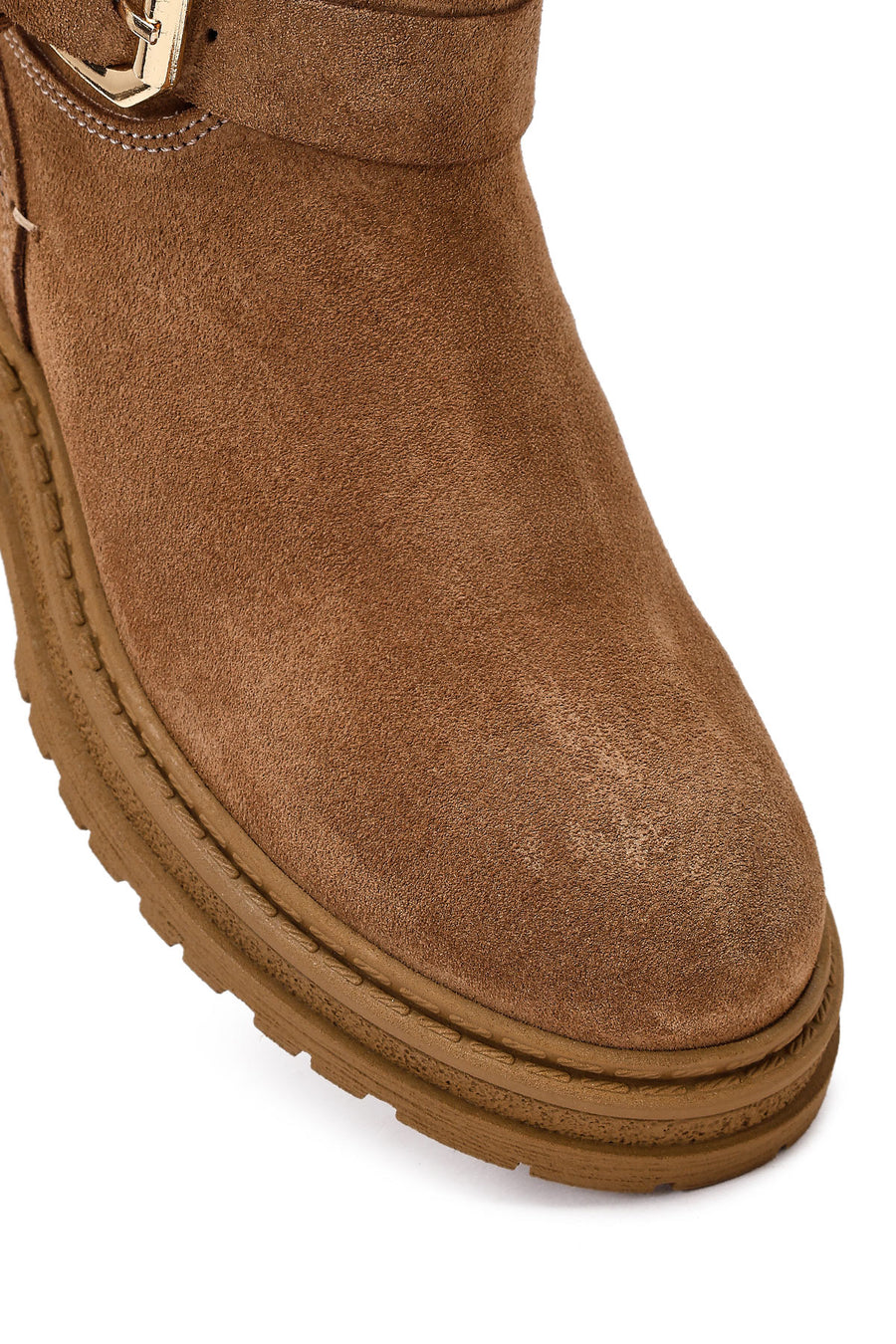 Women's Tan Zippered Thick Sole Suede Leather Boot