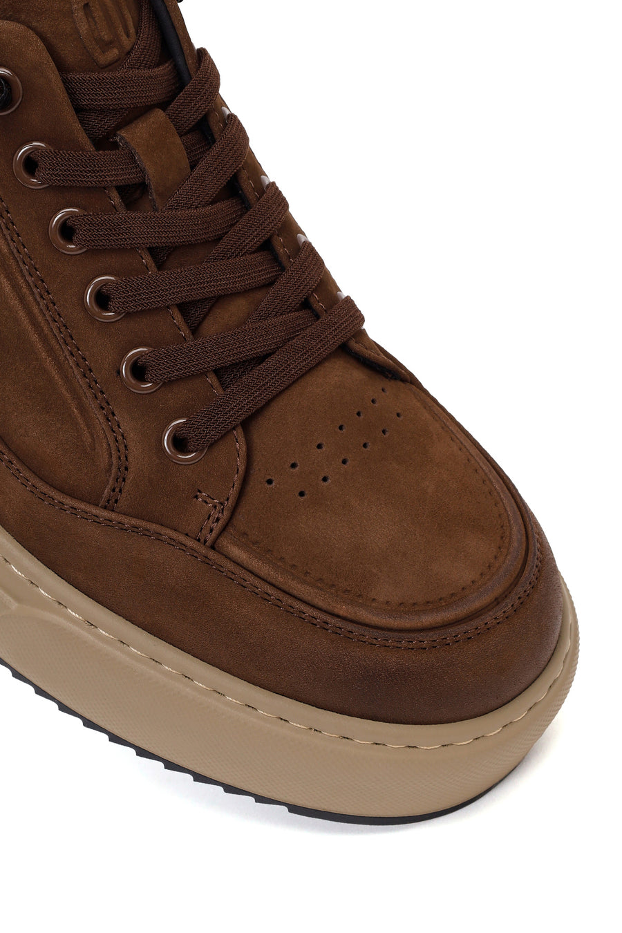 Erkek Kahverengi Bağcıklı Kalın Tabanlı Nubuk Deri Sneaker