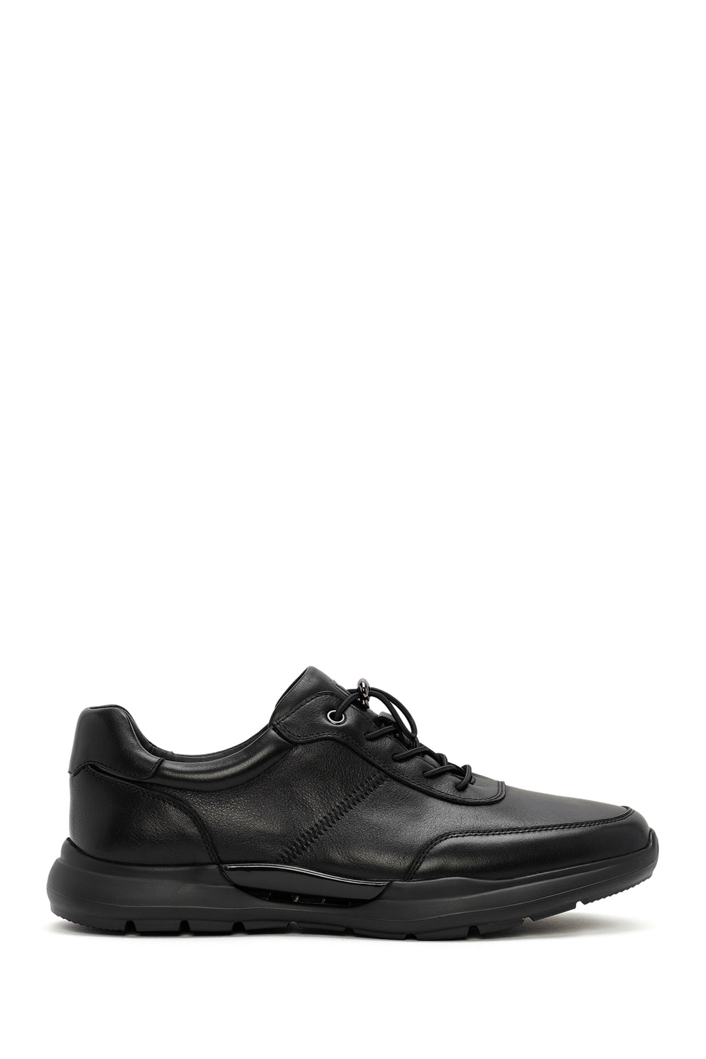 Erkek Siyah Bağcıklı Deri Casual Sneaker