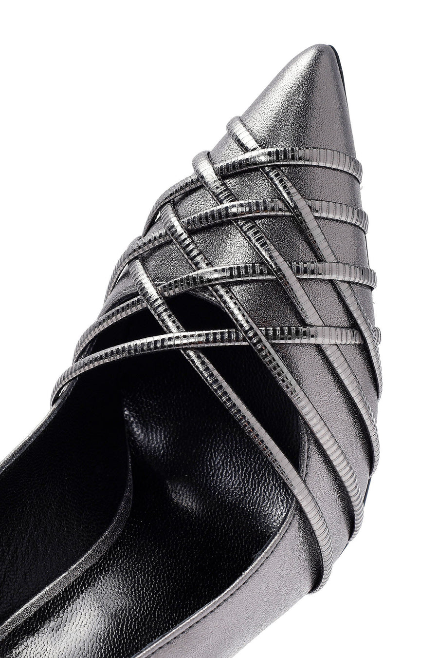Women's Anthracite Thin Heel Metallic Leather Stiletto