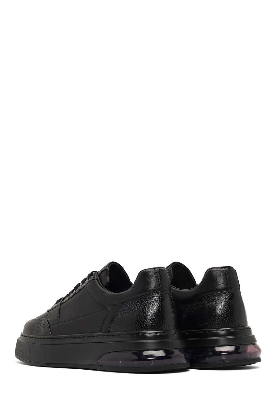 Men's Black Lace-Up Thick-Soled Leather Sneaker