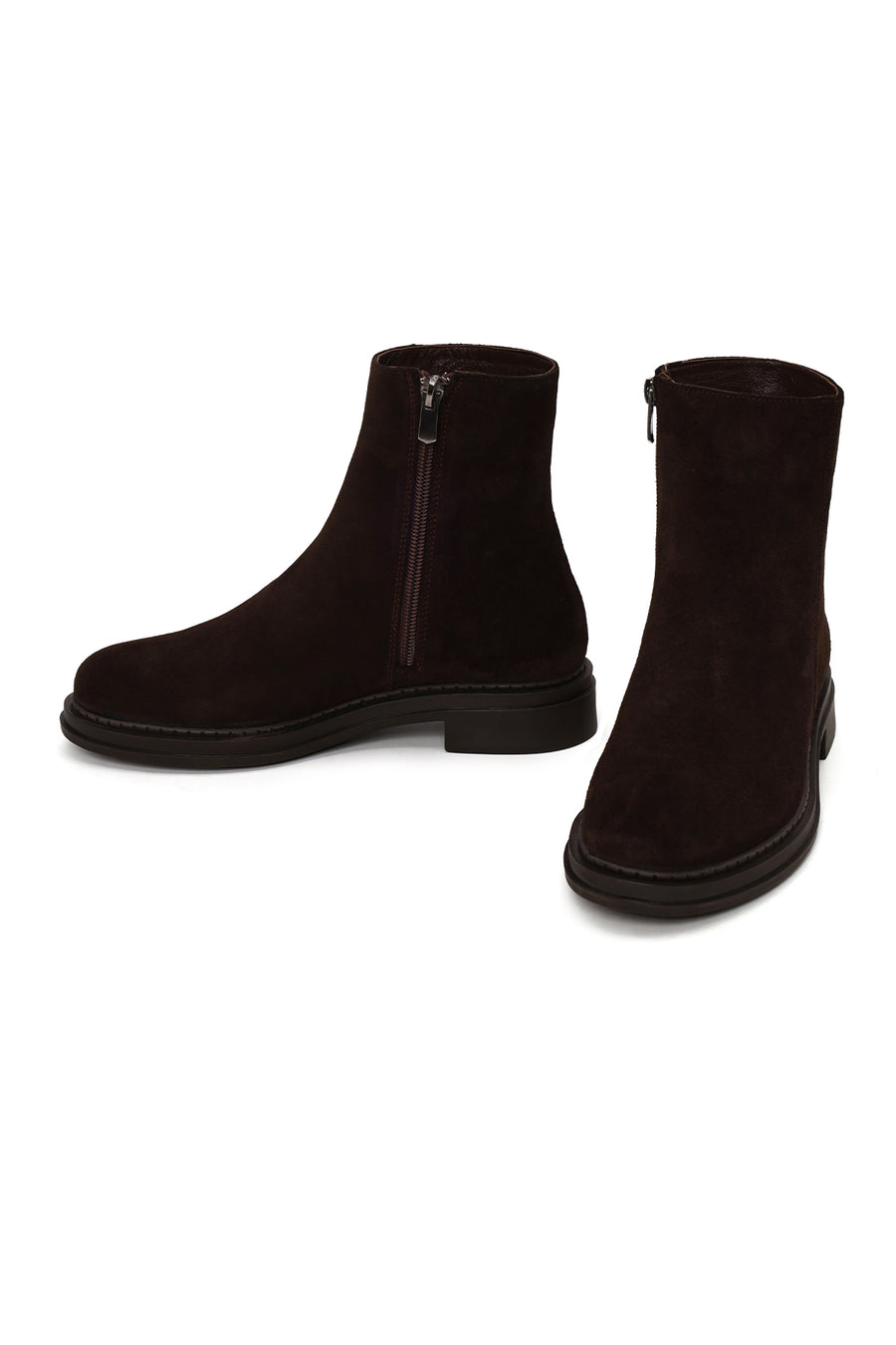 Woman Brown Zip Closure Suede Boots