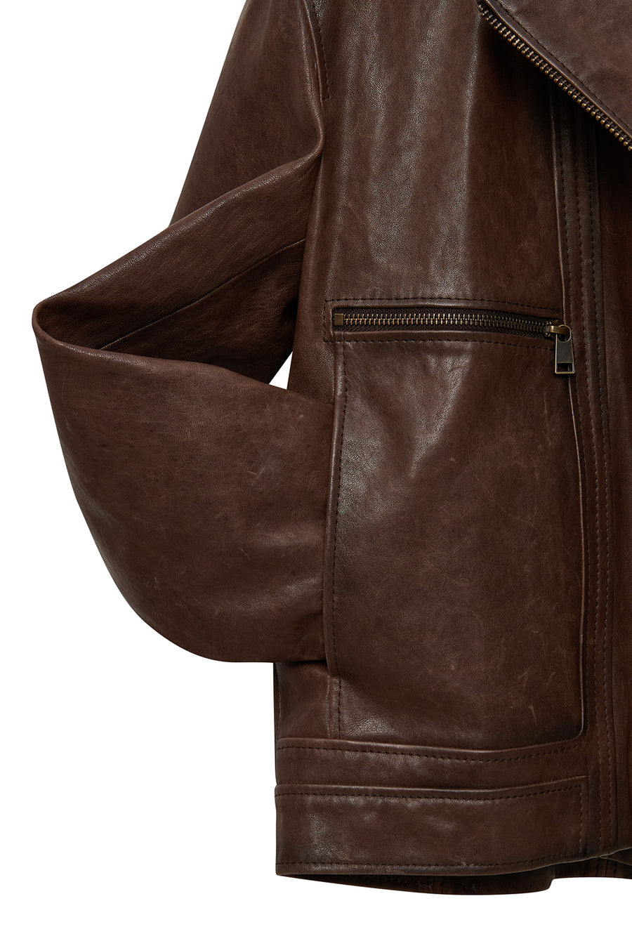 Paloma Women's Brown Double-Breasted Collar Oversize Leather Coat