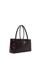 Woman Brown Croc-Embossed Shoulder Bag | Derimod