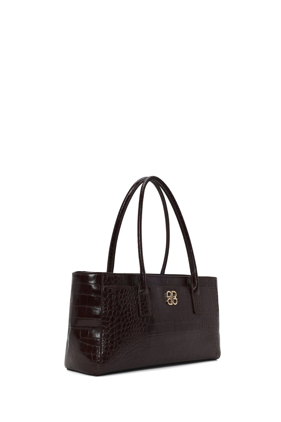 Woman Brown Croc-Embossed Shoulder Bag