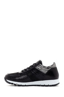 Women's Black Lace-Up Zipper Detail Leather Sneakers | Derimod