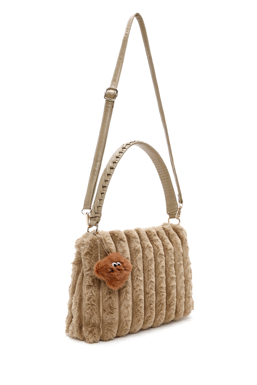 Women's Beige Accessory Detailed Plush Shoulder Bag