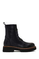Woman Black Zip Closure Thick-Soled Leather Combat Boots | Derimod