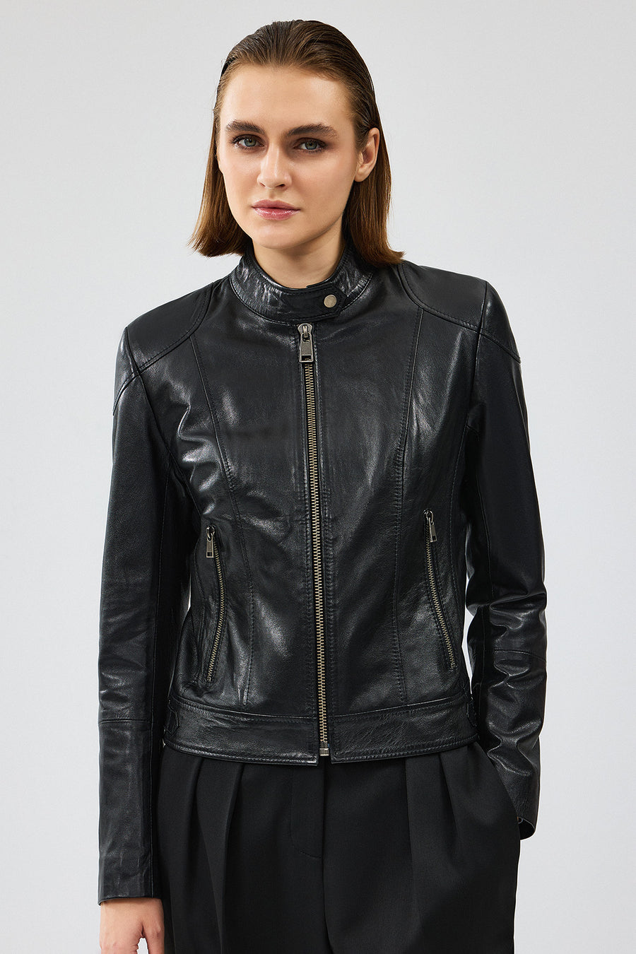 Prima Women's Black Short Leather Jacket