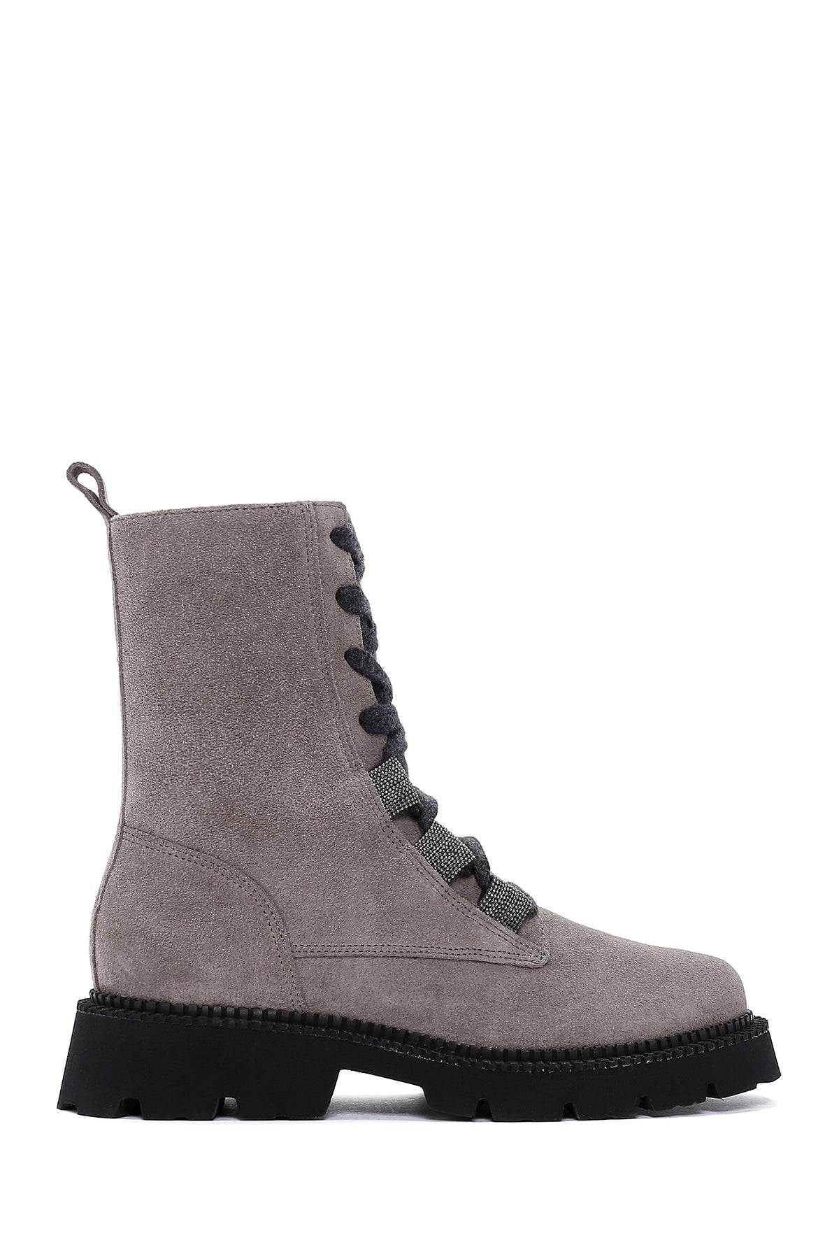 Women's Gray Suede Leather Zippered Boots 23WFD120710 | Derimod