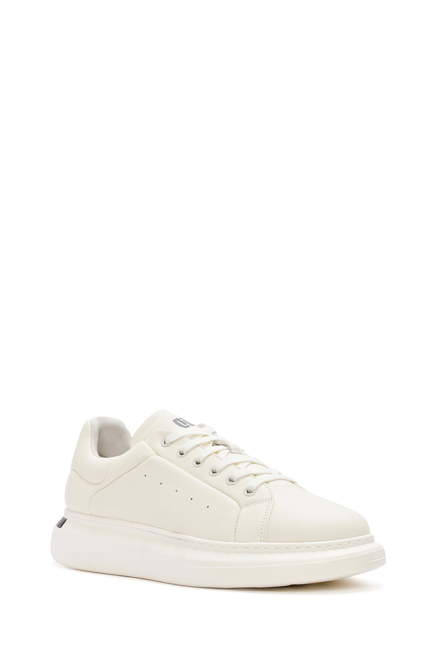 Men's White Lace-up Thick-Sole Leather Sneaker