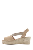 Women's Beige Wedge Heel Leather Espadrille Sandals | Derimod