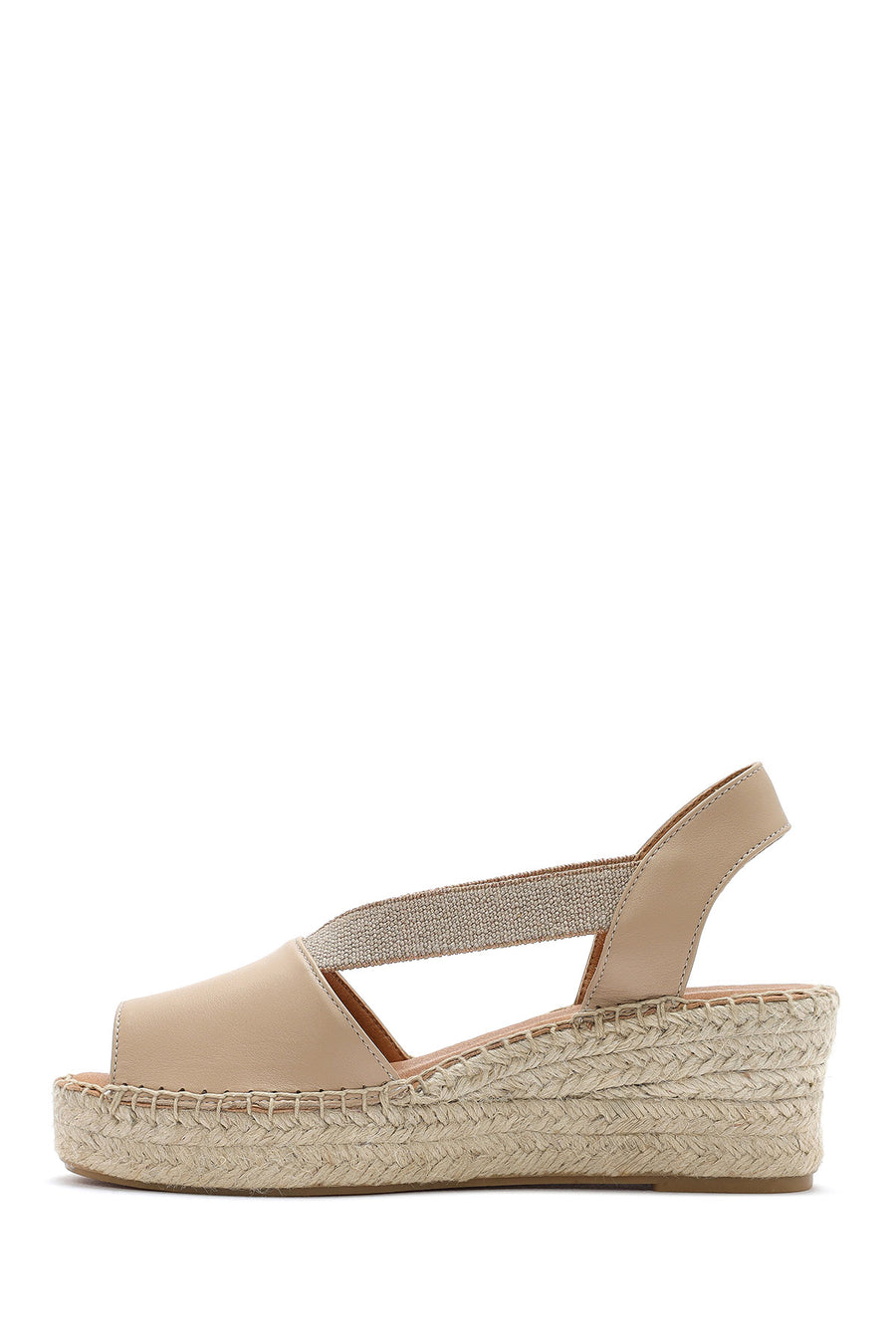 Women's Beige Wedge Heel Leather Espadrille Sandals