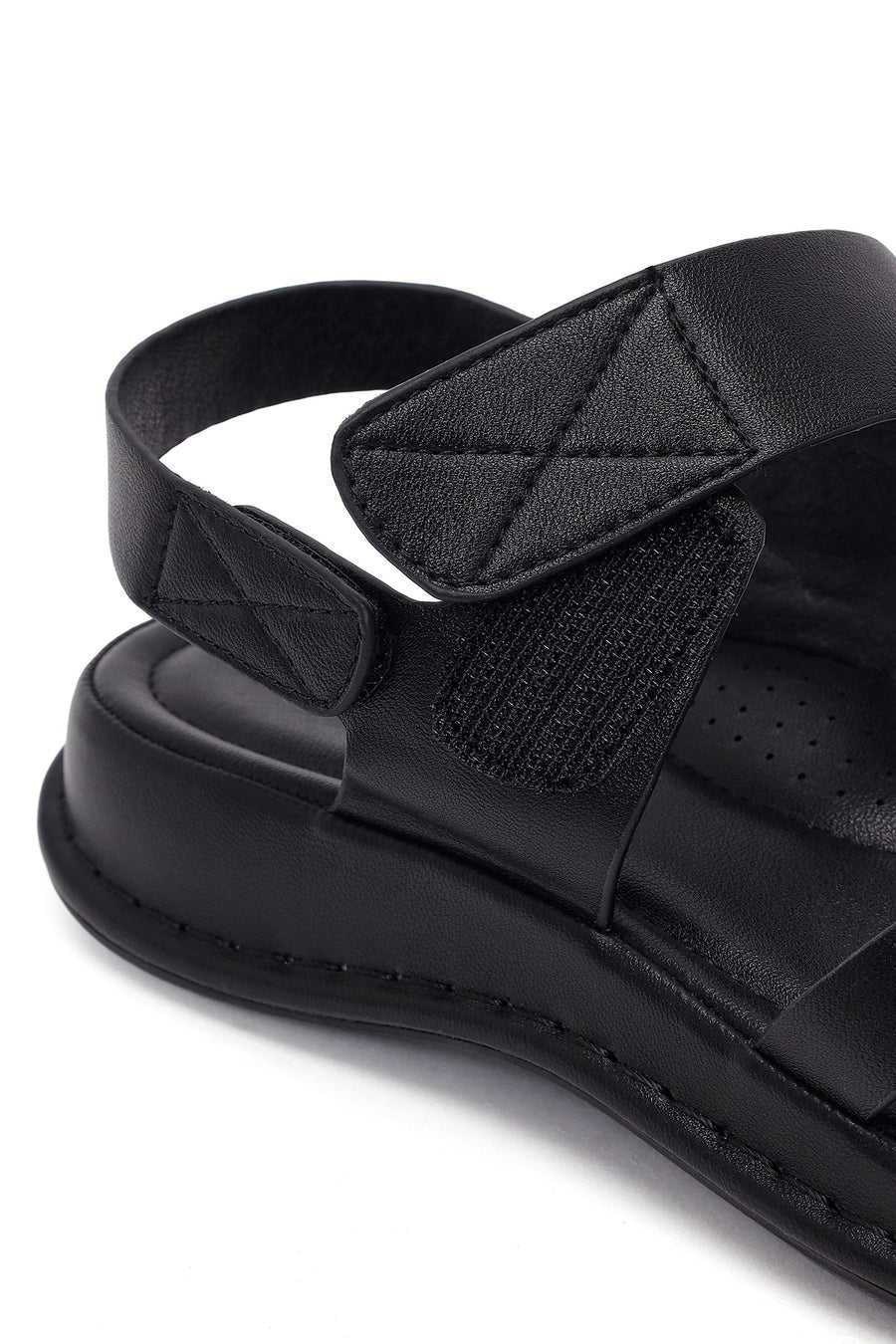 Women's Black Strapped Thick-Soled Comfort Sandals