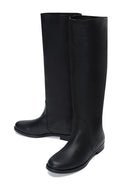 Women's Black Leather Flat Boots | Derimod