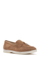 Women's Tan Tassel Suede Masculine Loafer | Derimod