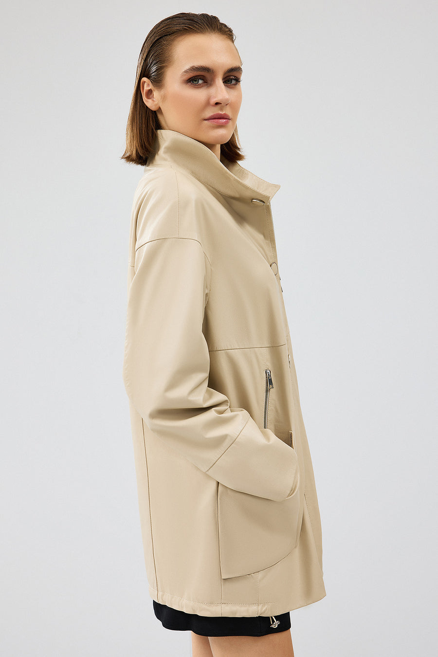 Dalida Women's Cream Oversize Leather Jacket