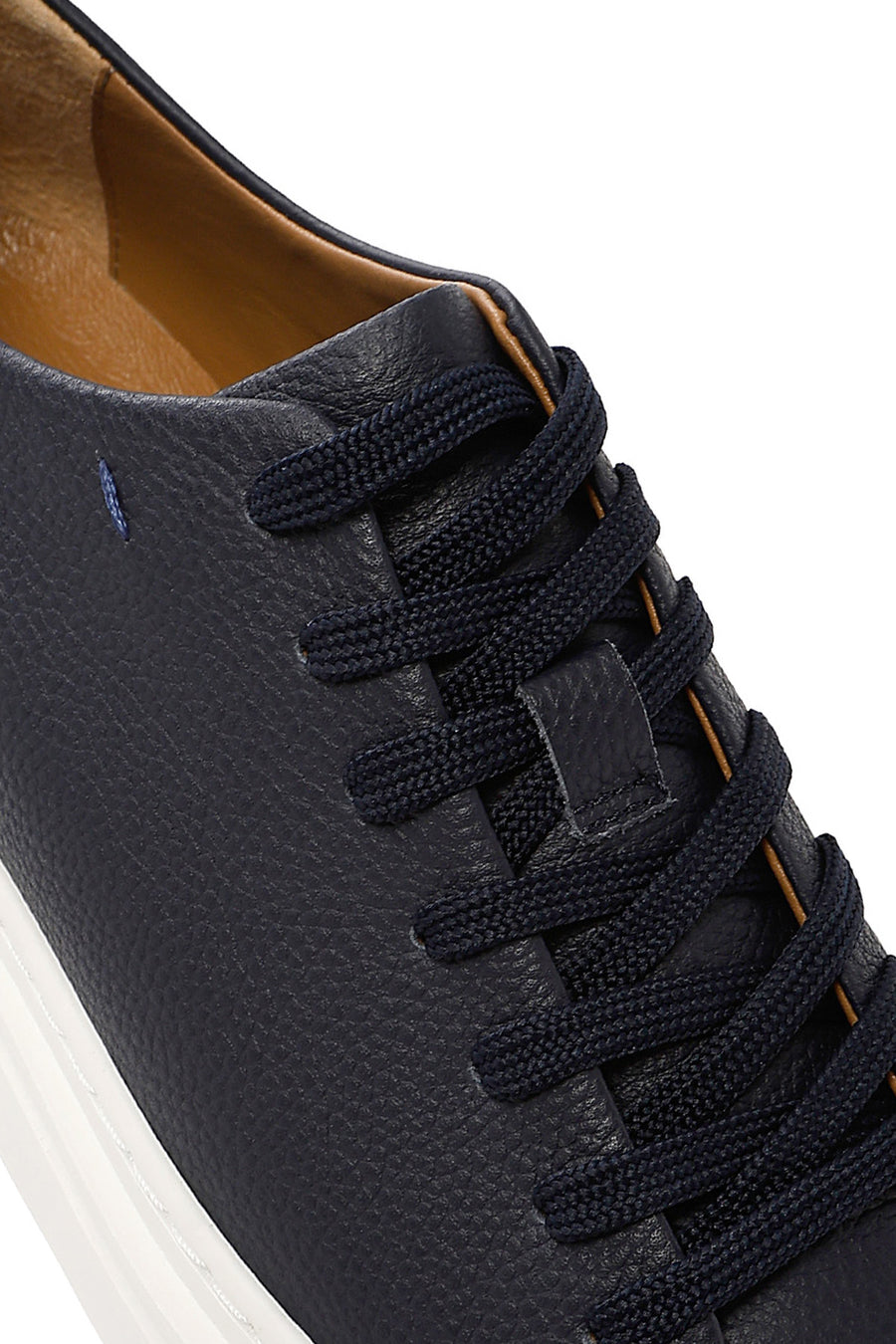 Men's Navy Blue Lace-up Thick-Sole Leather Sneaker