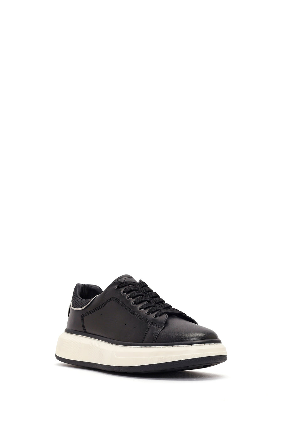 Erkek Siyah Kalın Tabanlı Deri Sneaker