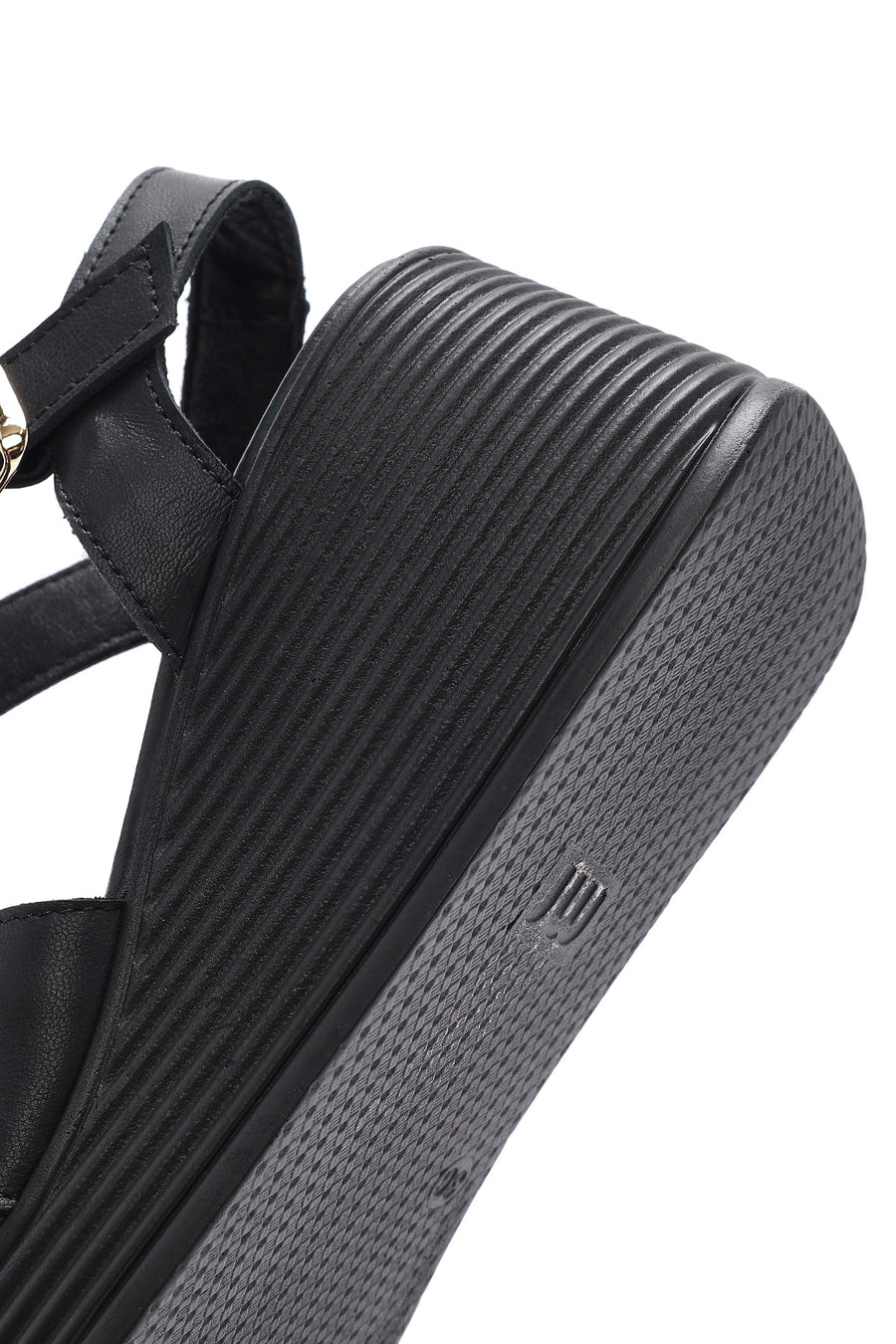 Women's Black Ankle Strap Wedge Heel Leather Sandals