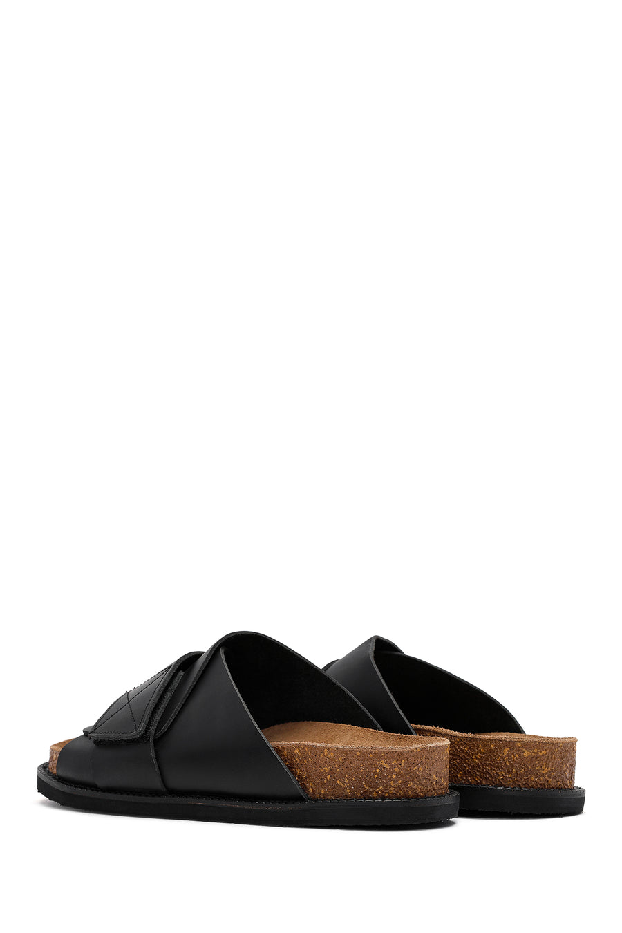 Women's Black Strappy Leather Slippers