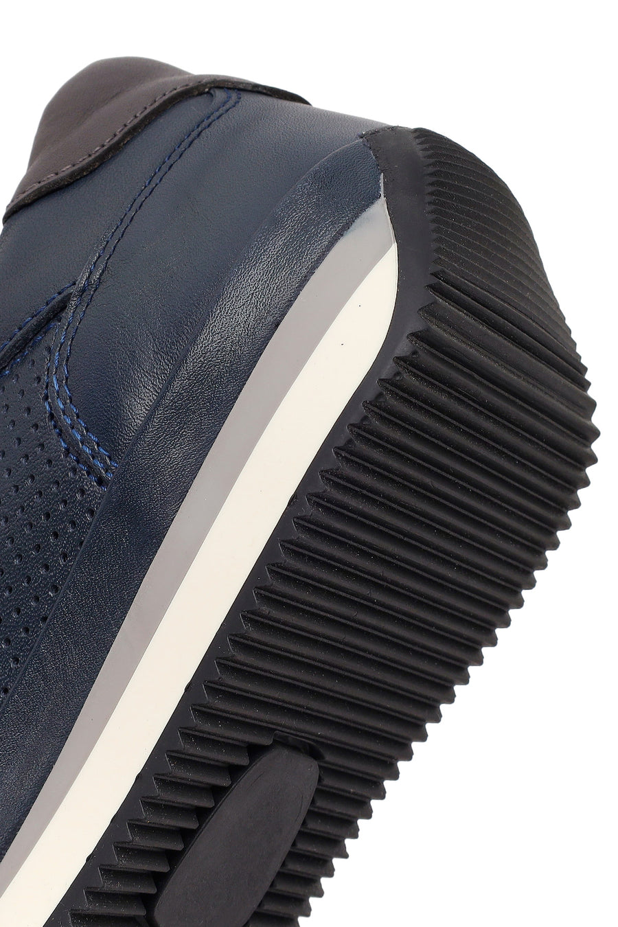 Erkek Lacivert Bağcıklı Deri Casual Sneaker