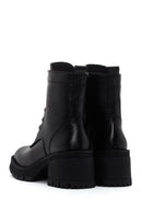 Women's Black Leather Zippered Heeled Boots | Derimod