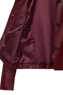 Beatrix Women's Burgundy Shirt Collar Short Leather Jacket | Derimod