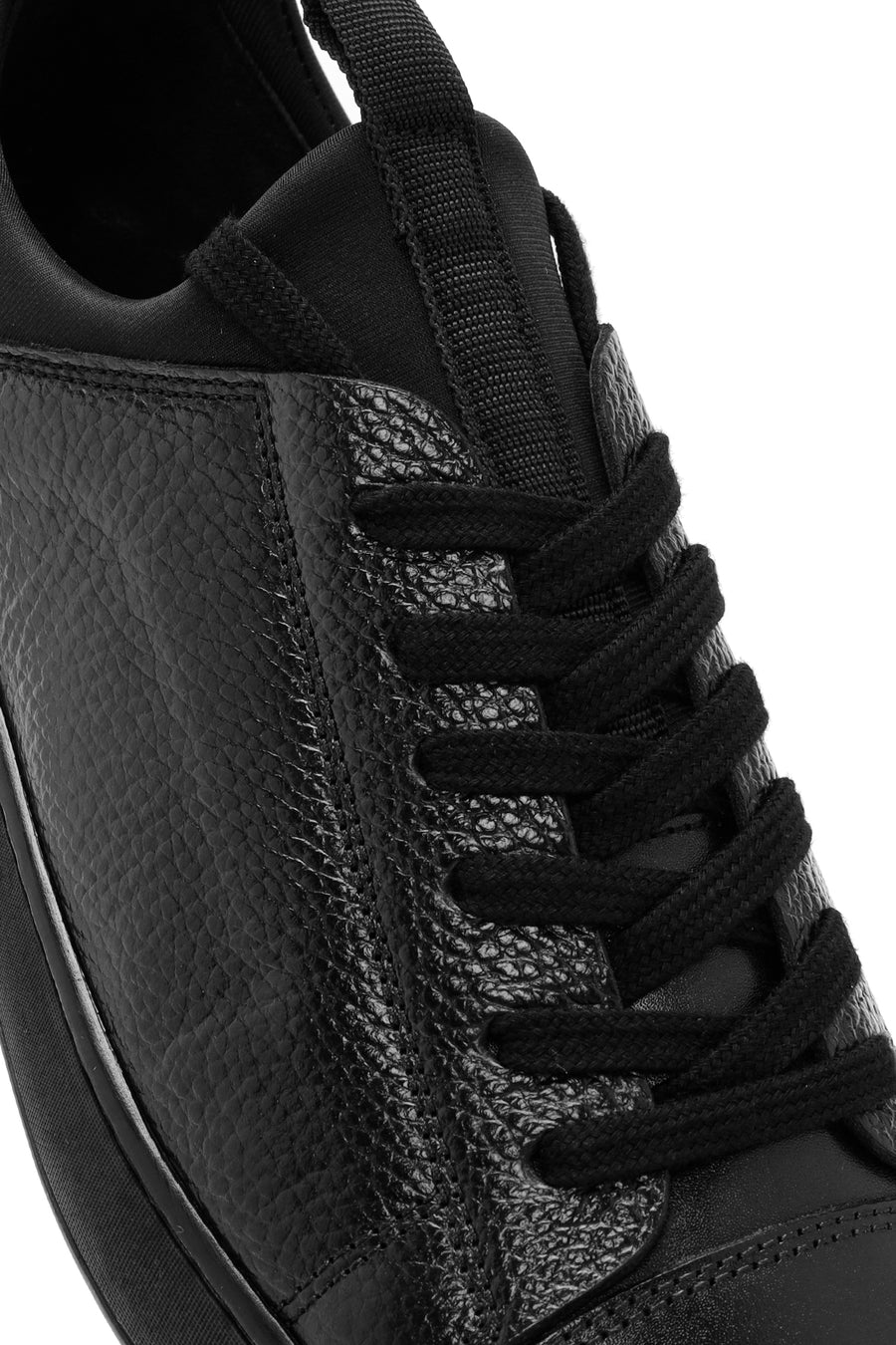 Erkek Siyah Bağcıklı Deri Casual Sneaker