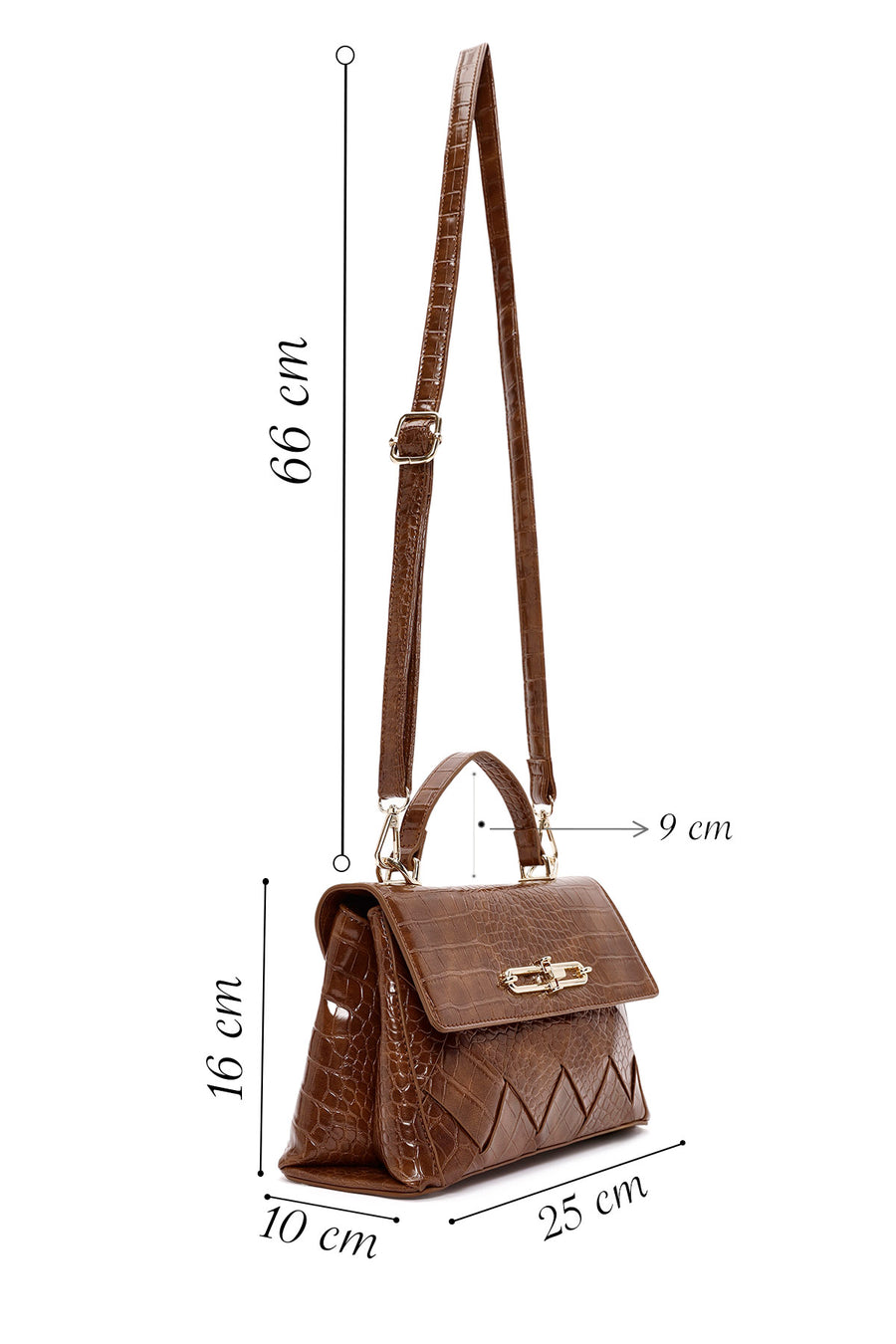 Women's Brown Long Strap Crocodile Patterned Handbag