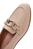 Women's Beige Leather Buckle Classic Loafer | Derimod