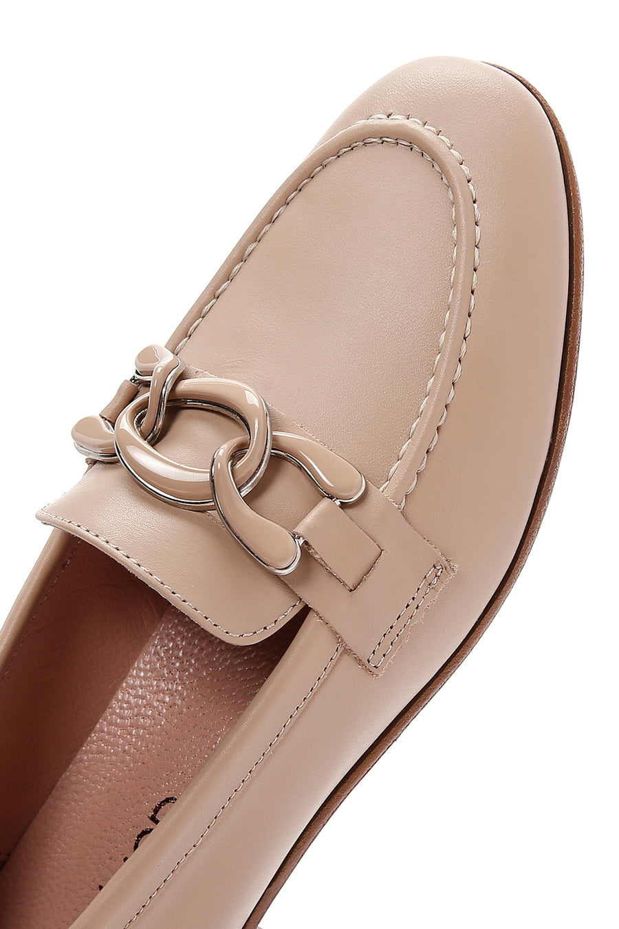 Kadın Bej Deri Tokalı Klasik Loafer