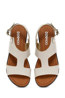 Women's Beige Ankle Strap Leather Bodrum Sandals | Derimod