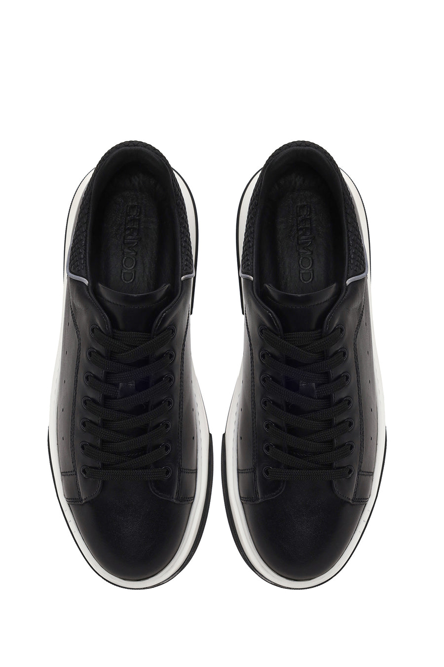 Male Black Lace-Up Thick-Soled Leather Sneaker