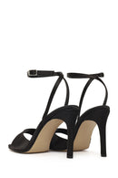 Women's Black Ankle Buckle High Thin Heel Fabric Sandals | Derimod