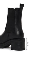 Woman Black Thick-Heeled Leather Chelsea Boots | Derimod
